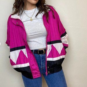Vintage Suntera Pink Black and White Colorblock Windbreaker Women's Medium